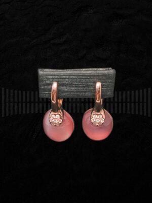 Pendientes en Oro Rosa con Diamantes y Piedra Luna