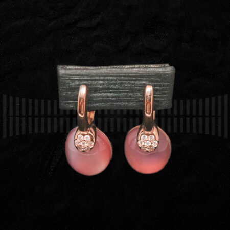 Pendientes en Oro Rosa con Diamantes y Piedra Luna