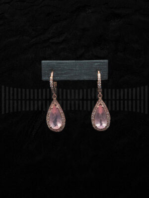 Pendientes en Oro Rosa con Diamantes y Piedra Rosa