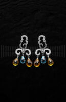 Pendientes de Oro Blanco con Diamantes, Topacio y Aguamarina