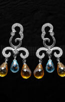 Pendientes de Oro Blanco con Diamantes, Topacio y Aguamarina