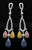 Pendientes de Oro Blanco con Diamantes, Cuarzo Rosa, Citrino y Zafiro