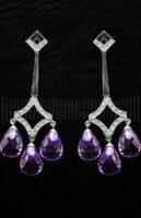 Pendientes de Oro Blanco con Diamantes y Amatista