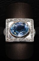 Sortija Oro Blanco Circonita y Aguamarina