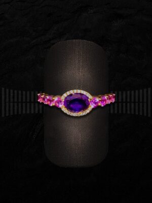 Sortija oro rosa cuarzo rosa amatista y brillantes