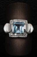 Sortija Oro Blanco Circonitas y Aguamarina