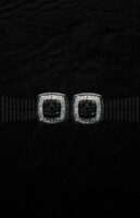 Pendiente oro blanco brillantes negros y brillantes blancos