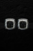 Pendiente oro blanco brillantes negros y brillantes blancos