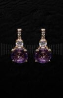 Pendiente Oro Rosa Amatista y Brillantes