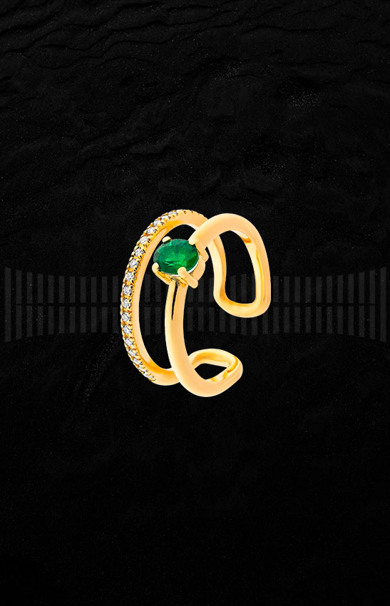 Anillo doble de oro amarillo, esmeralda y diamantes