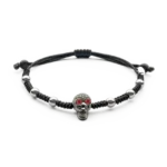 Colección Wolf Macramé Bracelets, Diamante Negro 0.71 Ct, Rubi, Hematite Y Onix, Calaveras