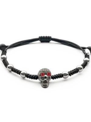 Colección Wolf Macramé Bracelets, Diamante Negro 0.71 Ct, Rubi, Hematite Y Onix, Calaveras