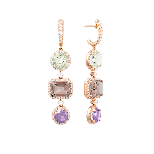 Colección Iconic, Diamante 1.29 Ct, Prasiolita, Amatista Y Cuarzo Fume, Colgantes