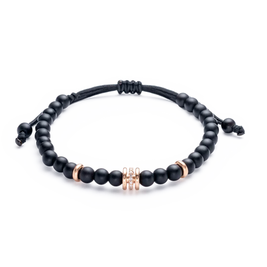 Colección Wolf Small Bracelets, Diamante 0.10 Ct, Onix, Macramé