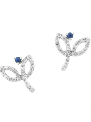 Colección Leaves And Crossed, Diamante 0.41 Ct, Zafiro, Aretes