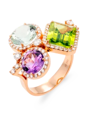 Colección Iconic, Diamante 0.63 Ct, Prasiolita, Peridoto Y Amatista, Diseñador