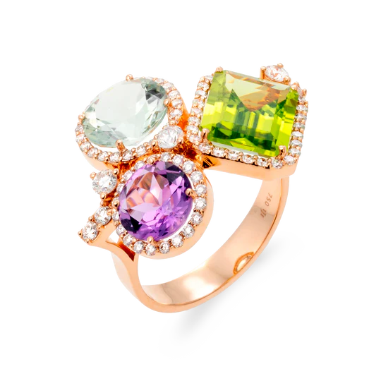 Colección Iconic, Diamante 0.63 Ct, Prasiolita, Peridoto Y Amatista, Diseñador