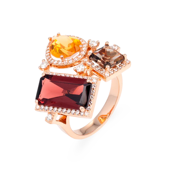 Colección Iconic, Diamante 0.66 Ct, Granate, Cuarzo Fume Y Citrino, Diseñador