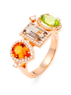 Colección Iconic, Diamante 0.42 Ct, Peridoto, Zafiro Y Cuarzo Fume, Diseñador